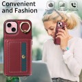 For iPhone 15 Crossbodys Card Bag Ring Holder Leather Phone Case(Red)