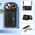 For iPhone 15 Crossbodys Card Bag Ring Holder Leather Phone Case(Black)