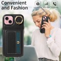 For iPhone 15 Crossbodys Card Bag Ring Holder Leather Phone Case(Black)