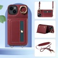 For iPhone 14 Crossbodys Card Bag Ring Holder Leather Phone Case(Red)
