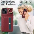 For iPhone 14 Crossbodys Card Bag Ring Holder Leather Phone Case(Red)