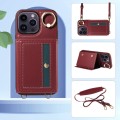 For iPhone 14 Pro Crossbodys Card Bag Ring Holder Leather Phone Case(Red)
