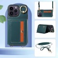 For iPhone 14 Pro Max Crossbodys Card Bag Ring Holder Leather Phone Case(Green)