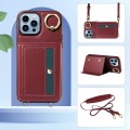 For iPhone 13 Pro Max Crossbodys Card Bag Ring Holder Leather Phone Case(Red)