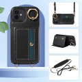 For iPhone 12 / 12 Pro Crossbodys Card Bag Ring Holder Leather Phone Case(Black)