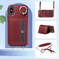 For iPhone X / XS Crossbodys Card Bag Ring Holder Leather Phone Case(Red)