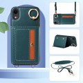 For iPhone XR Crossbodys Card Bag Ring Holder Leather Phone Case(Green)