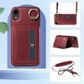 For iPhone XR Crossbodys Card Bag Ring Holder Leather Phone Case(Red)