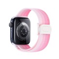 For Apple Watch SE 2023 44mm Carbon Fiber Texture Snap Buckle Nylon Watch Band(Gradient Pink)