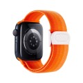 For Apple Watch SE 2022 44mm Carbon Fiber Texture Snap Buckle Nylon Watch Band(Gradient Orange)