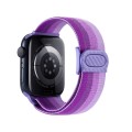 For Apple Watch SE 2022 44mm Carbon Fiber Texture Snap Buckle Nylon Watch Band(Gradient Purple)