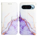 For Google Pixel 9 PT003 Marble Pattern Flip Leather Phone Case(White Purple)