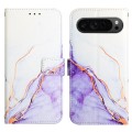 For Google Pixel 9 Pro PT003 Marble Pattern Flip Leather Phone Case(White Purple)