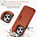 For iPhone 15 Pro Max Litchi Texture Zipper Double Buckle Card Bag Phone Case(Brown)