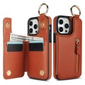 For iPhone 15 Pro Litchi Texture Zipper Double Buckle Card Bag Phone Case(Brown)