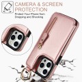 For iPhone 15 Pro Litchi Texture Zipper Double Buckle Card Bag Phone Case(Rose Gold)
