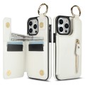 For iPhone 15 Pro Litchi Texture Zipper Double Buckle Card Bag Phone Case(White)