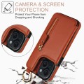 For iPhone 15 Plus Litchi Texture Zipper Double Buckle Card Bag Phone Case(Brown)