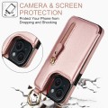 For iPhone 15 Plus Litchi Texture Zipper Double Buckle Card Bag Phone Case(Rose Gold)