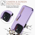 For iPhone 15 Litchi Texture Zipper Double Buckle Card Bag Phone Case(Purple)
