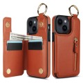 For iPhone 14 Plus Litchi Texture Zipper Double Buckle Card Bag Phone Case(Brown)