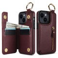 For iPhone 14 Plus Litchi Texture Zipper Double Buckle Card Bag Phone Case(Maroon Red)