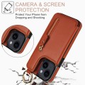 For iPhone 14 Litchi Texture Zipper Double Buckle Card Bag Phone Case(Brown)