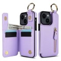 For iPhone 14 Litchi Texture Zipper Double Buckle Card Bag Phone Case(Purple)