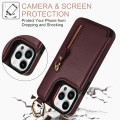 For iPhone 13 Pro Max Litchi Texture Zipper Double Buckle Card Bag Phone Case(Maroon Red)