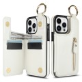 For iPhone 13 Pro Max Litchi Texture Zipper Double Buckle Card Bag Phone Case(White)