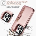 For iPhone 13 Pro Litchi Texture Zipper Double Buckle Card Bag Phone Case(Rose Gold)