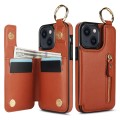 For iPhone 13 Litchi Texture Zipper Double Buckle Card Bag Phone Case(Brown)