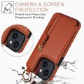 For iPhone 13 Litchi Texture Zipper Double Buckle Card Bag Phone Case(Brown)