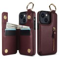 For iPhone 13 Litchi Texture Zipper Double Buckle Card Bag Phone Case(Maroon Red)