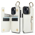 For iPhone 13 Litchi Texture Zipper Double Buckle Card Bag Phone Case(White)