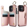 For iPhone 12 Litchi Texture Zipper Double Buckle Card Bag Phone Case(Rose Gold)