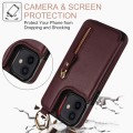 For iPhone 12 Litchi Texture Zipper Double Buckle Card Bag Phone Case(Maroon Red)