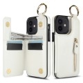 For iPhone 12 Litchi Texture Zipper Double Buckle Card Bag Phone Case(White)