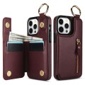 For iPhone 12 Pro Max Litchi Texture Zipper Double Buckle Card Bag Phone Case(Maroon Red)