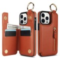 For iPhone 12 Pro Litchi Texture Zipper Double Buckle Card Bag Phone Case(Brown)