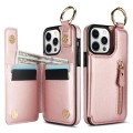 For iPhone 12 Pro Litchi Texture Zipper Double Buckle Card Bag Phone Case(Rose Gold)