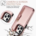 For iPhone 12 Pro Litchi Texture Zipper Double Buckle Card Bag Phone Case(Rose Gold)