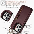 For iPhone 12 Pro Litchi Texture Zipper Double Buckle Card Bag Phone Case(Maroon Red)