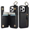 For iPhone 12 Pro Litchi Texture Zipper Double Buckle Card Bag Phone Case(Black)