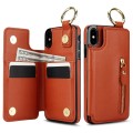 For iPhone XS Max Litchi Texture Zipper Double Buckle Card Bag Phone Case(Brown)