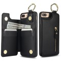 For iPhone 8 Plus / 7 Plus Litchi Texture Zipper Double Buckle Card Bag Phone Case(Black)