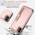 For iPhone XS / X Litchi Texture Zipper Double Buckle Card Bag Phone Case(Rose Gold)