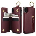 For iPhone XS / X Litchi Texture Zipper Double Buckle Card Bag Phone Case(Maroon Red)