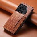 For OnePlus 12 Crocodile Texture Card Bag Design Full Coverage Phone Case(Brown)