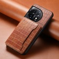 For OnePlus 11 Crocodile Texture Card Bag Design Full Coverage Phone Case(Brown)